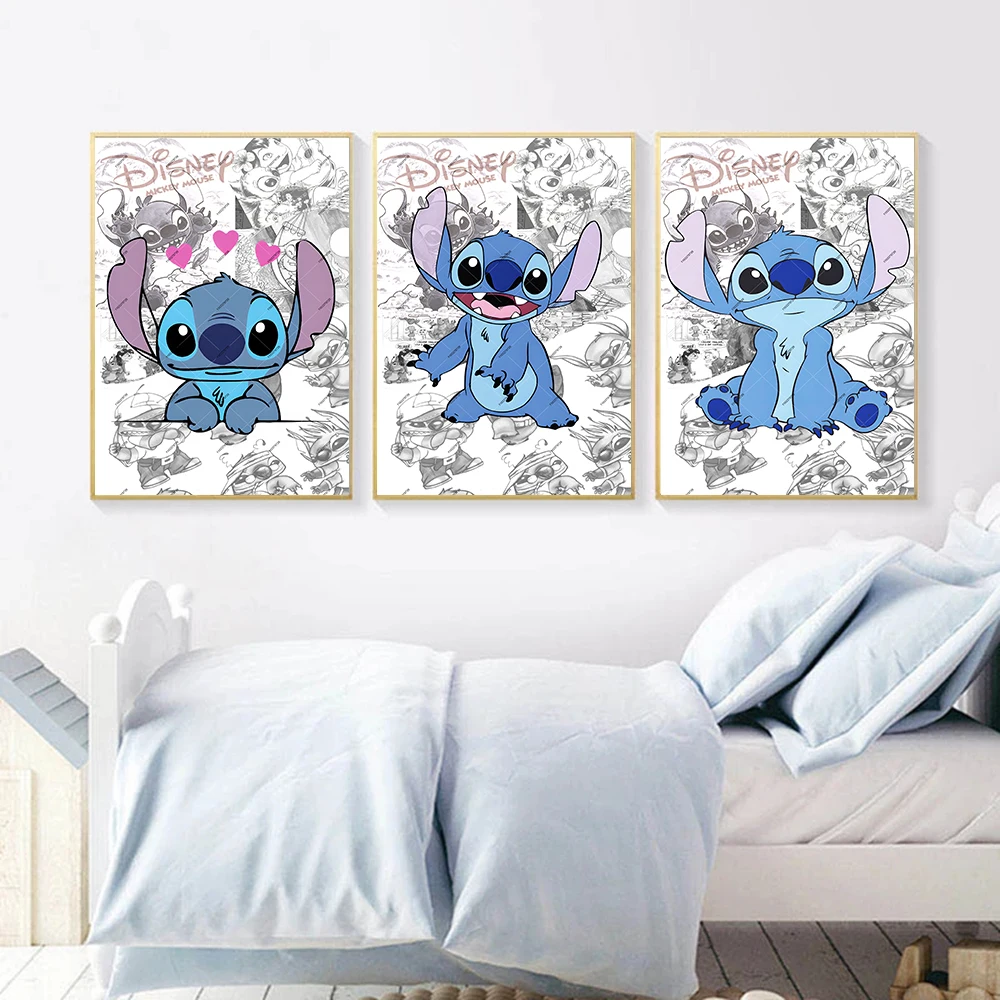 MINISO Disney Classic Anime Stitch Cartoon Character Wall Art Poster Prints Room Home Decoration Canvas Painting Pictures Gifts