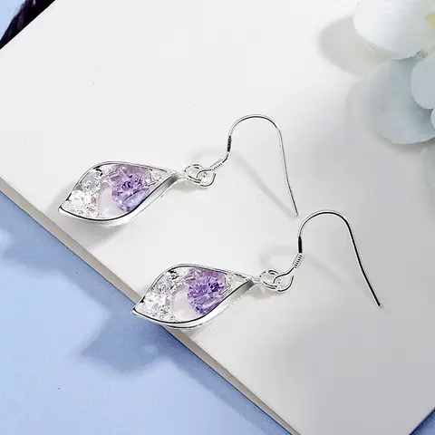 Hot Classic 925 Sterling Silver Amethyst shell earrings for woman fashion party wedding noble crystal Jewelry Christmas Gifts