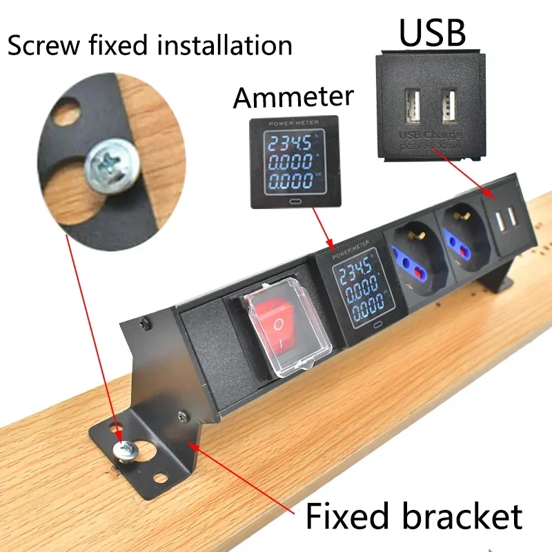 PDU power strip network cabinet rack,desktop hidden socket German Italian socket1-8AC With ammeter USB1.2m /2m extension