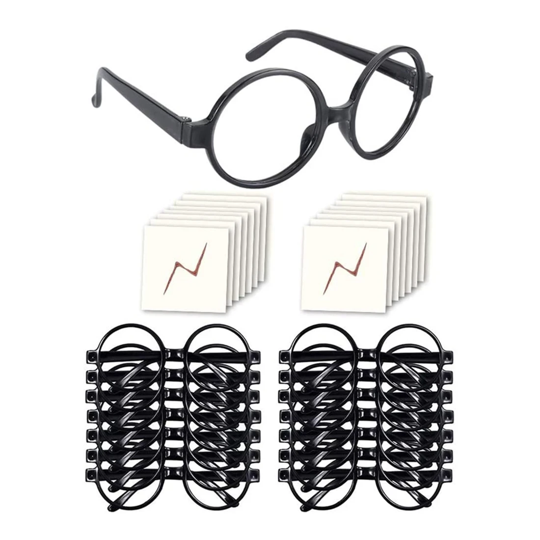 

16Pcs Wizard Glasses with Round Frame No Lenses and Tattoos for Kids Halloween Costume Party