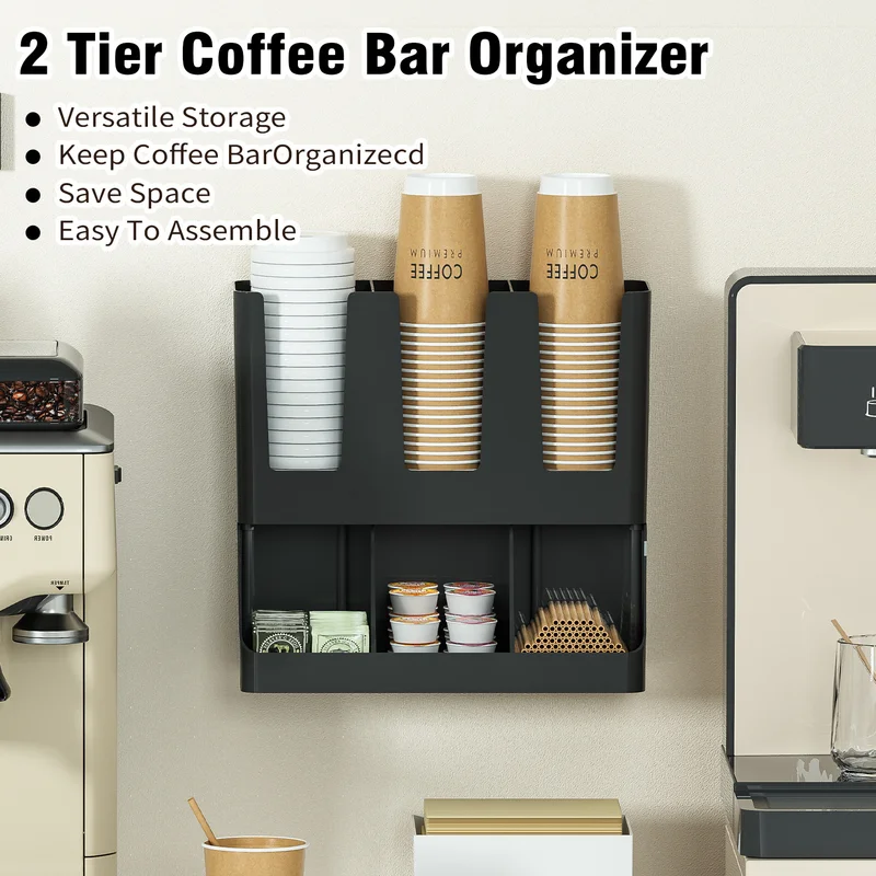 Disposable Paper Cup Storage Rack Organizer Stand - Multifunctional Box for Coffee Shop, Milk Tea Counter and Straw Holder