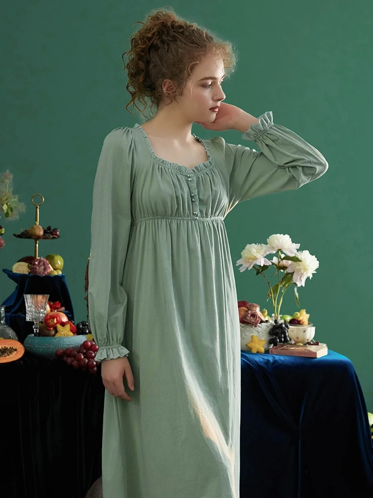 New Vintage Cotton Princess Long Sleepwear For Lady Spring Autumn Long Sleeve Elegant Loose Long Nightgowns Home Dress