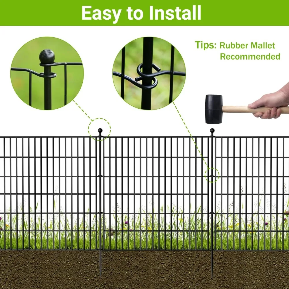 10 لوحات بدون حفر سياج حديقة خارجي مزخرف للفناء، 32 بوصة (ارتفاع) × 23.6 قدم (طول) سياج حاجز حيوانات مقاوم للصدأ