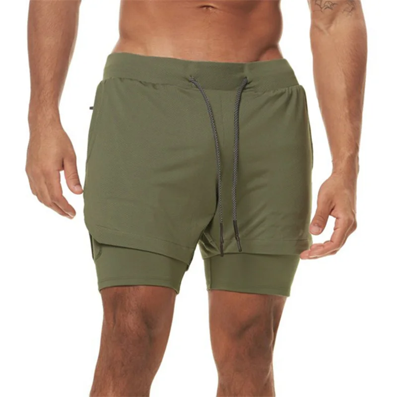 2026 Summer Men's Multi Pocket Shorts Fitness sweatpants Breathable Lined Skinny double-deck Mesh pure color men