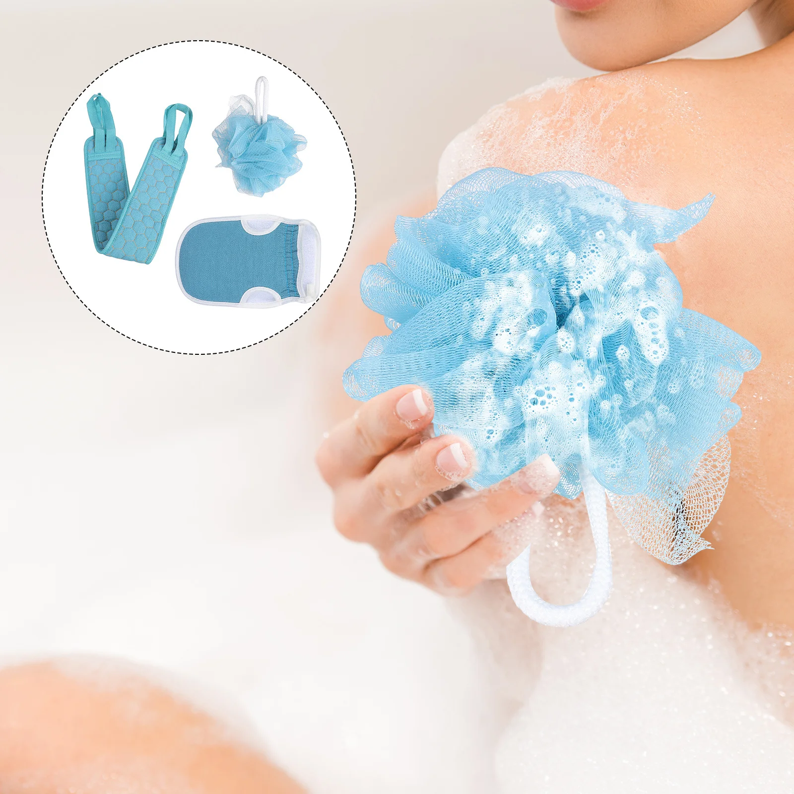 

3Pcs Bath Scrubber Set Long Back Towel for Exfoliating Body Deep Cleaning Dual-Sided Shower Rubbing Glove Kit Back Scrubber