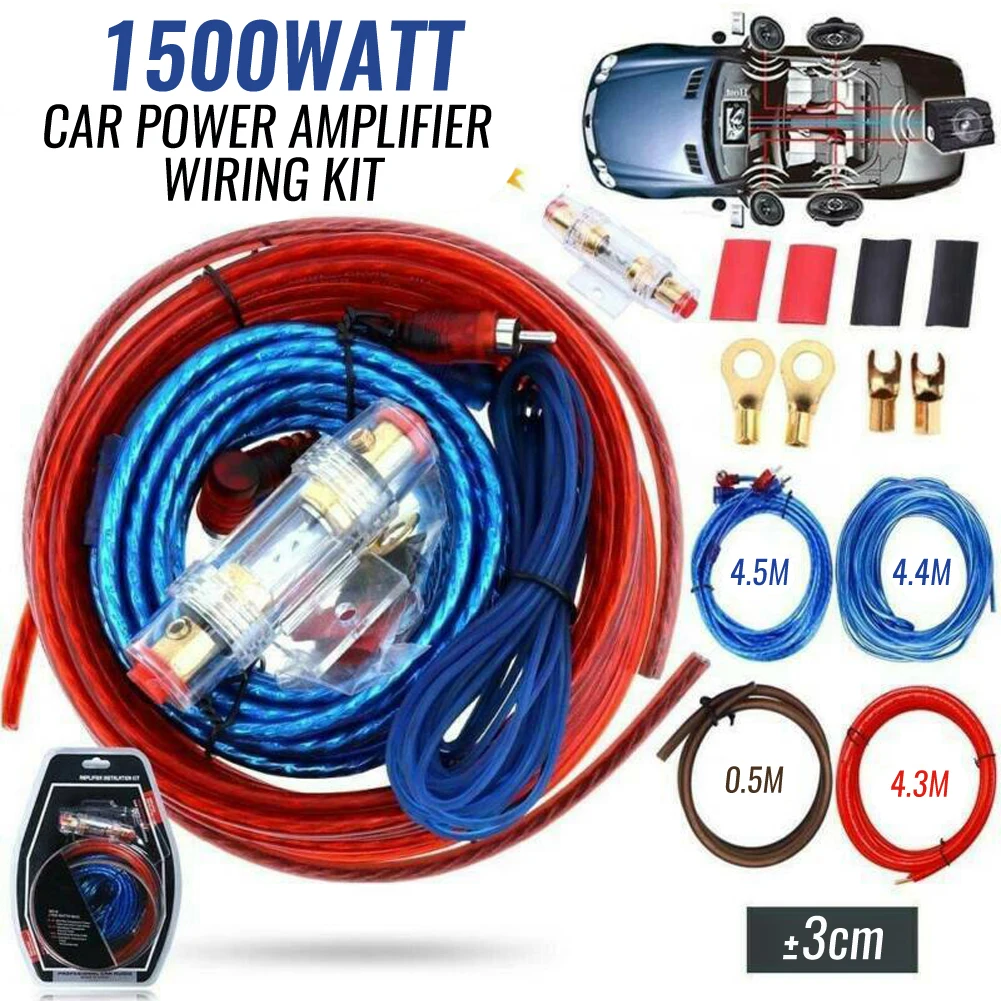 

1500w Car Power Amplifier Wiring Kit Audio Subwoofer AMP RCA Power Cable Fuse Kit Car Audio Wire Wiring