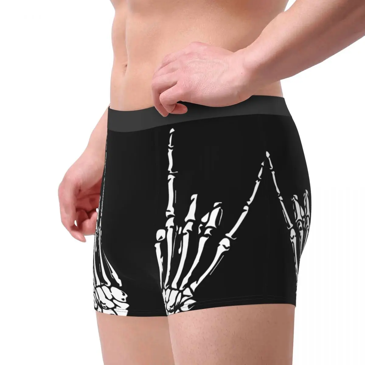 Hand Gesture Design ROCK ON SKELETON HANDS Underpants Breathbale Panties Male Underwear Ventilate Shorts Boxer Briefs