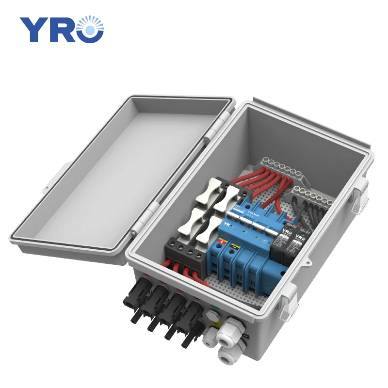 YRO PV Combiner Box 4 String 1000V 4in 1out IP65 Junction Box with DC Circuit Breaker Surge Protection Fuse