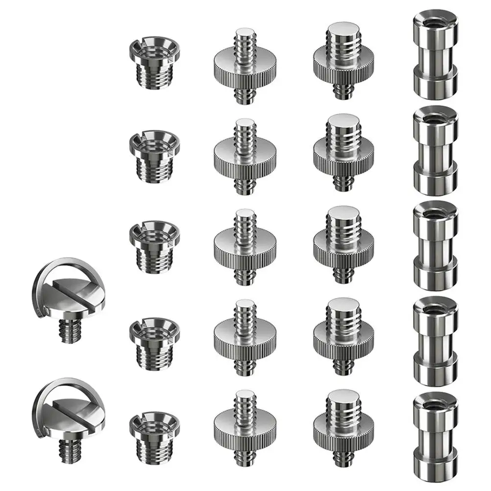 

22Pcs Tripod Screw Adapter Set Silver Camera Mounting D Ring Reducer Double Head Studs 1 4 To 3 8 Universal Converter For Head