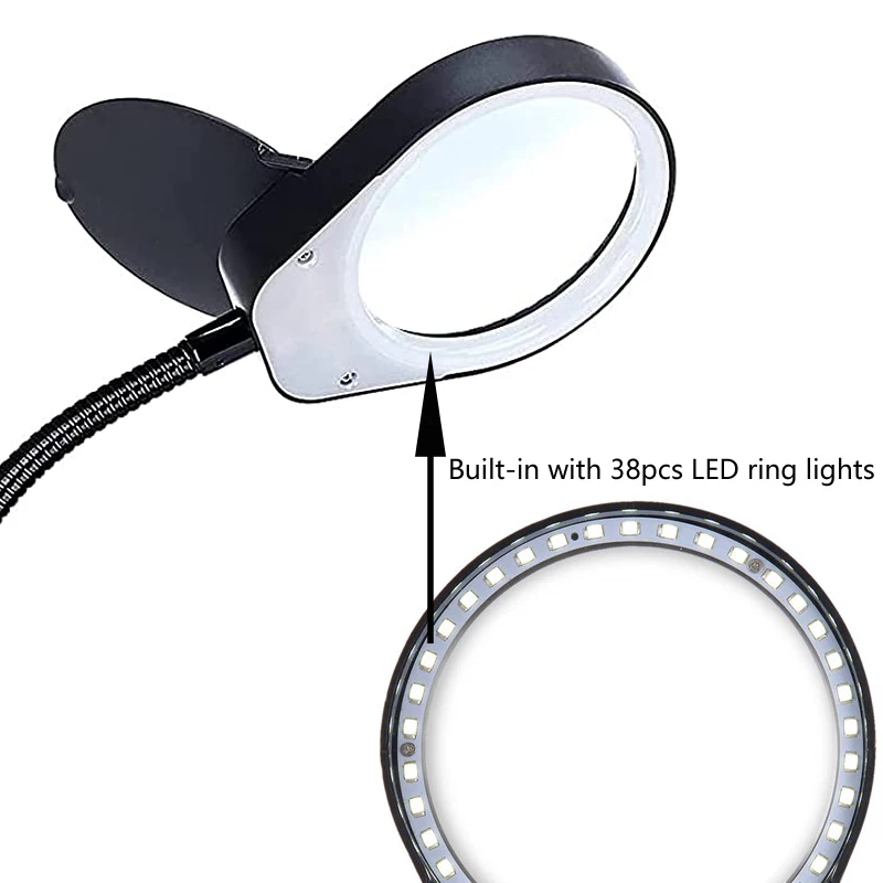High-Quality Diamond Painting Tools - LED Light With Clip Magnifiers & Flexible Neck Magnifier Lamp PD-5S