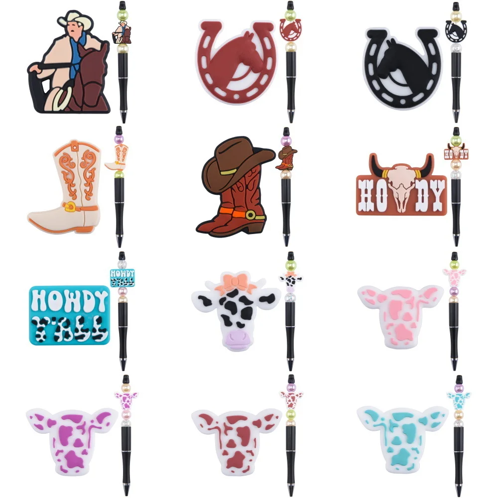 1pcs New Sports Horsing Beads Of Pens Fashion Cowboy Focal Beads Colorful Cows Beadable Beads Kids Adults Gifts