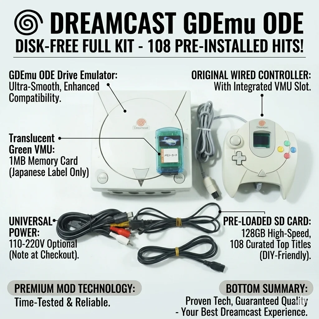 

Pre-Owned Modified 128-Bit Home Gaming Console with GDEmu ODE & 128GB Games Card - Complete Disk-Free Ready-to-Play System