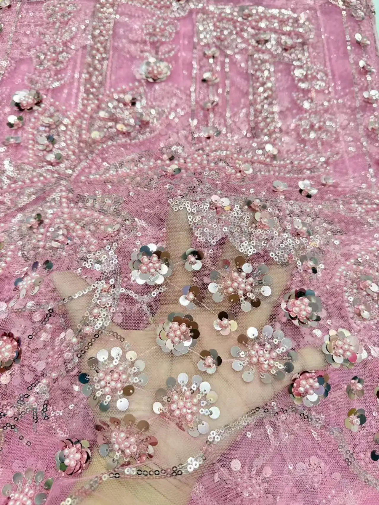 

New Design Fashion Elegant French Mesh Rope Embroidery Sequins Lace Fabric African Nigerian Lace Fabric For Wedding Dress Sewing