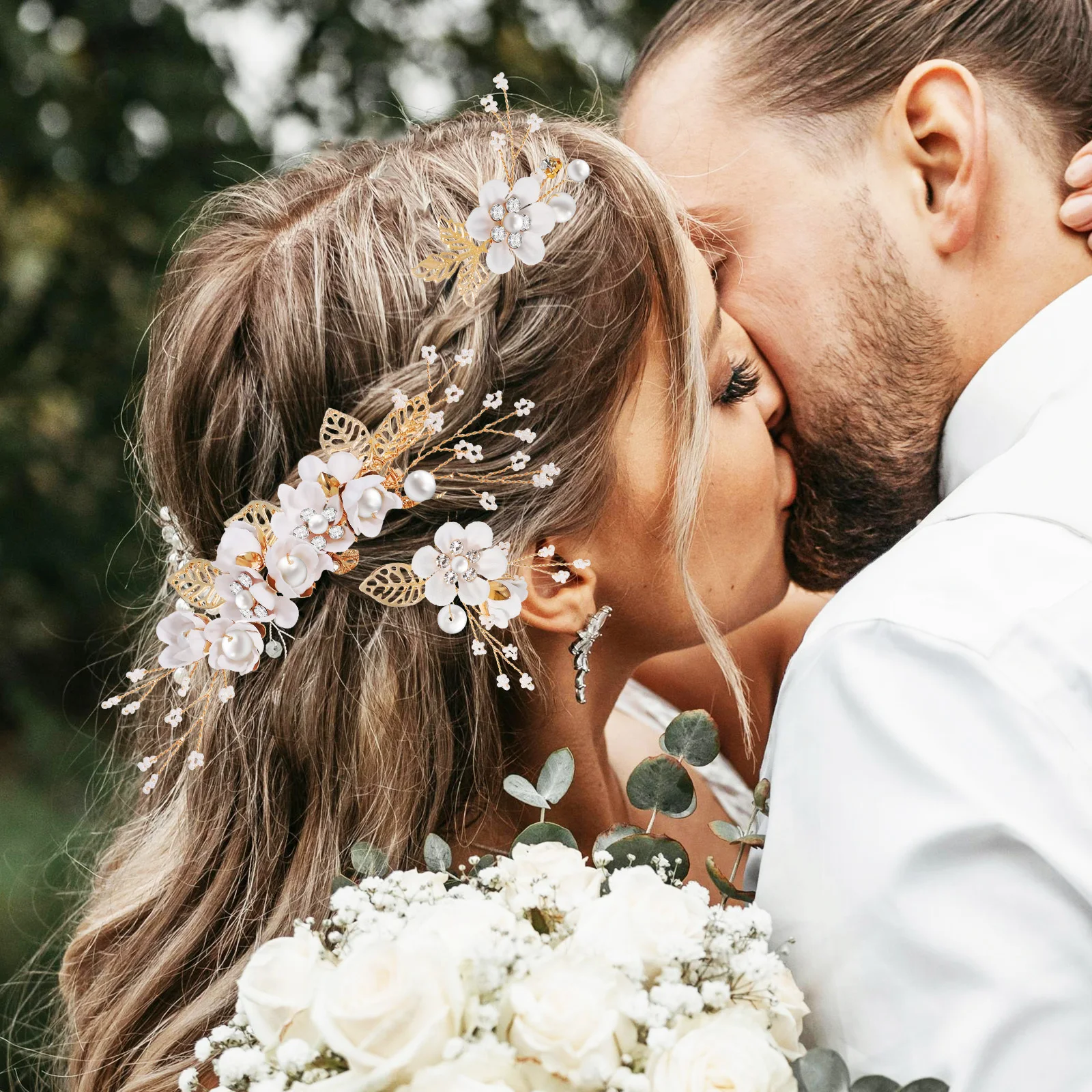 1 مجموعة رائعة لؤلؤة زهرة دبابيس الشعر حجر الراين الجانب أمشاط الزفاف حفلة موسيقية اكسسوارات التصميم U على شكل الزفاف الشعر الجانب مشط #6