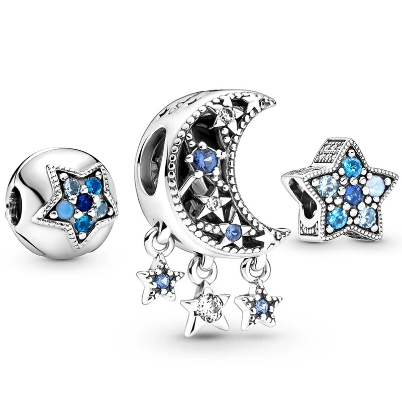 3Pcs/Lot Blue Crystal Astronaut Charms Beads Pendant Fit DIY Brand Charm Bracelets Necklaces For Women Fashion Jewelry Making