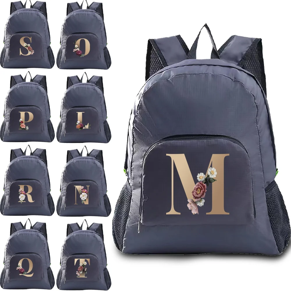 Foldable Backpack Camping Ultralight Folding Travel Bag Hiking Backpack Gold Letter Series Outdoor Sports Rucksack Unisex