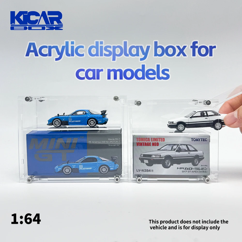 1/64 Diecast Model Car Display Case with Cover - Acrylic Dust-Proof Showcase & Storage Organizer Box for MiniGT, Tomica（No Car）