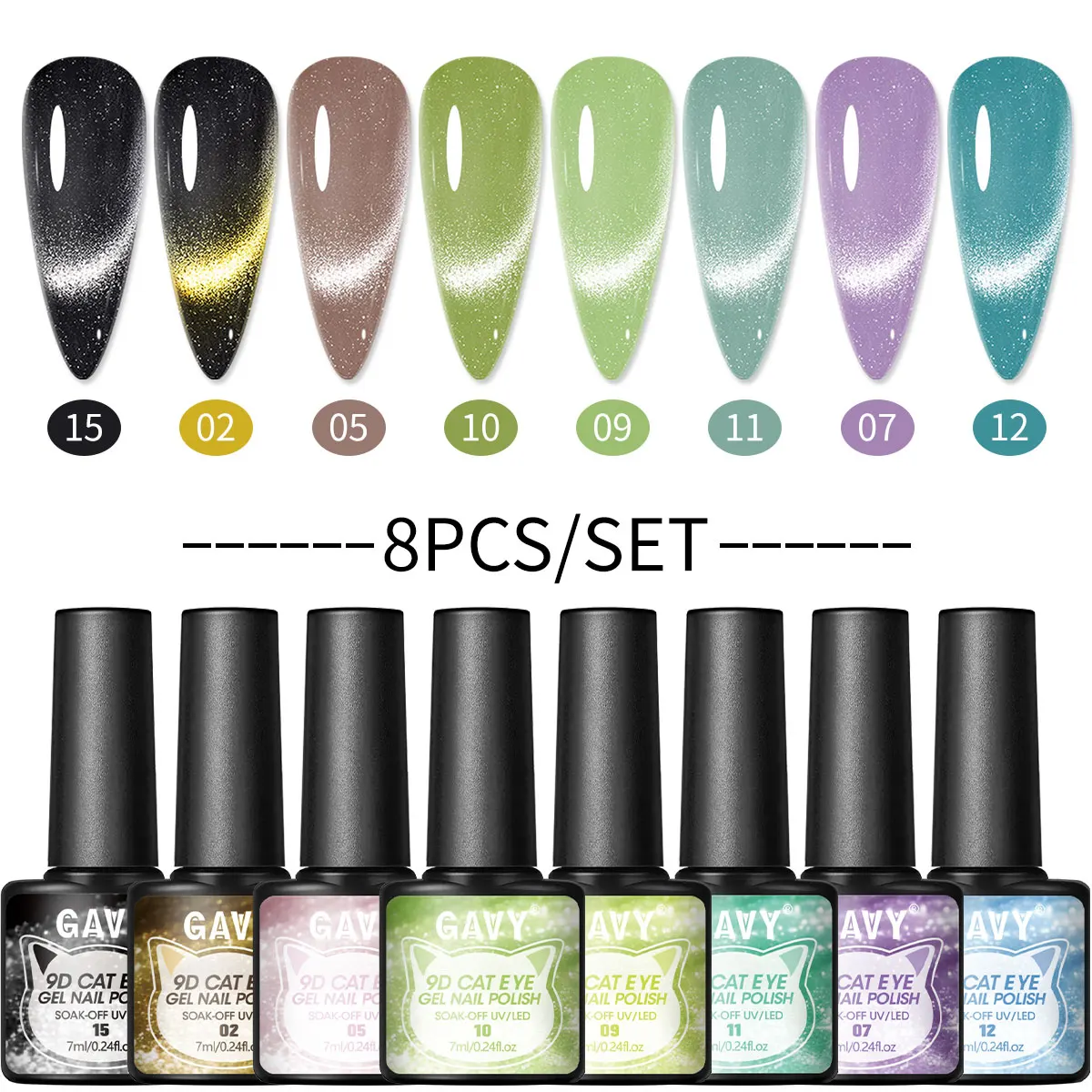 8-Color 9D Crystal Cat Eye Gel Nail Polish Set, Multi-Color Magnetic Glitter Series Uv Led Removable Nail Gel, Long-Lasting Shiny Nail Polish Set (Designed Specifically for Women)