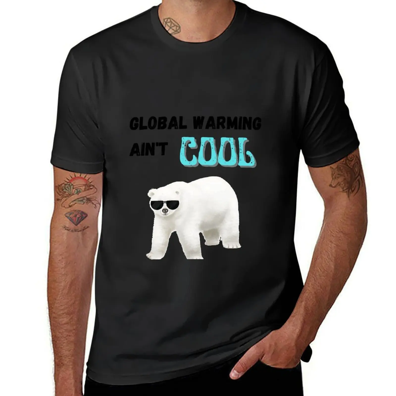 Global Warming Ain't Cool Polar bear in shades T-Shirt new edition summer top hippie clothes black t shirts for men