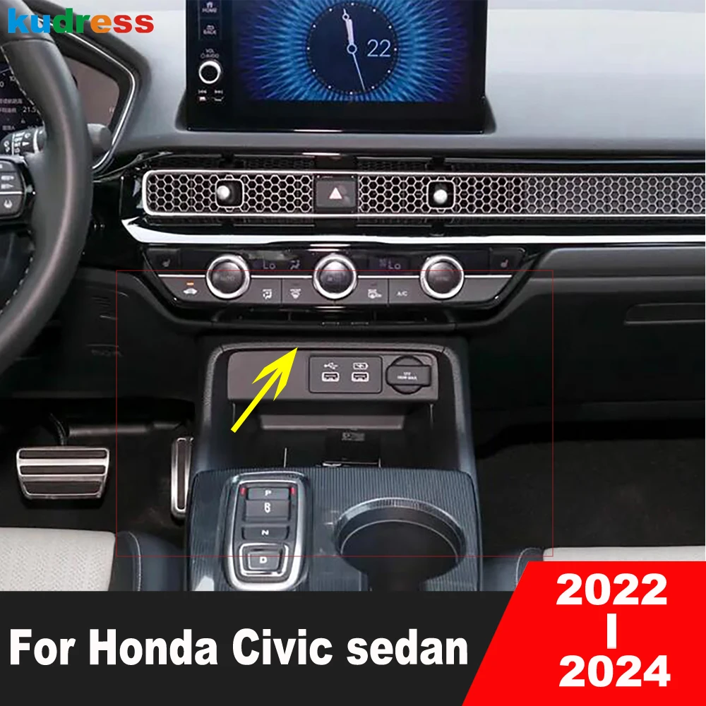 

Car Center Console Panel Frame Cover Trim For Honda Civic 11th Sedan 2022 2023 2024 Stainless Steel Interior Accessories