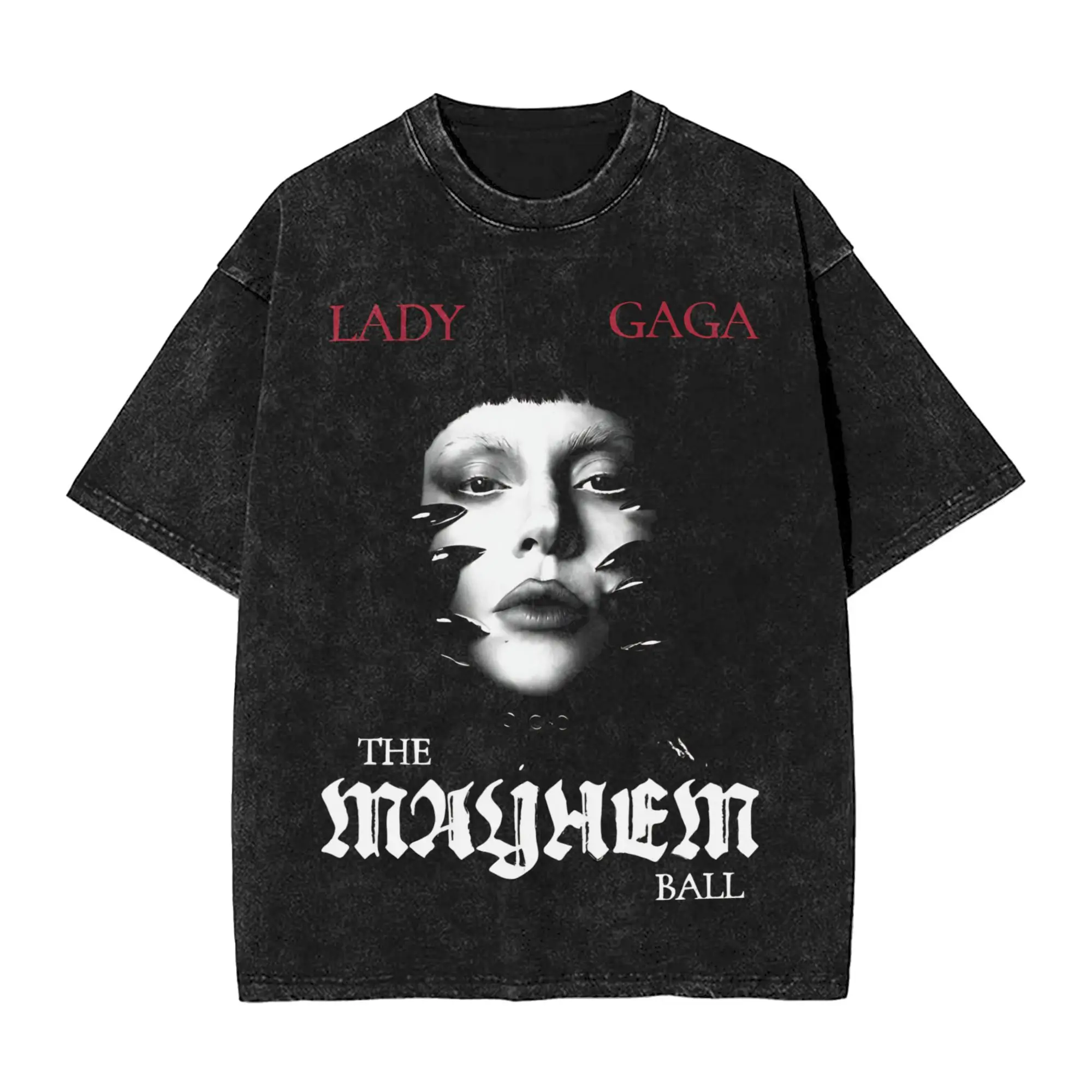 Lady Gaga Mayhem Ball Tour T Shirts Hip Hop Washed Harajuku T-Shirts  Novelty Men Women Tops Streetwear Printed Tee Shirt