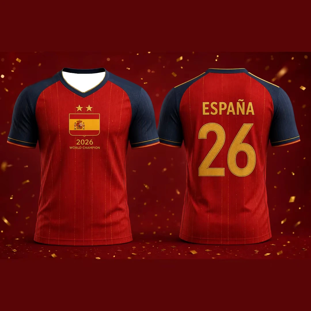 2026 Hot Spain Champion Football Jersey Adult Kids Home Away Soccer Uniform Breathable Sports Top Family Matching Outfits
