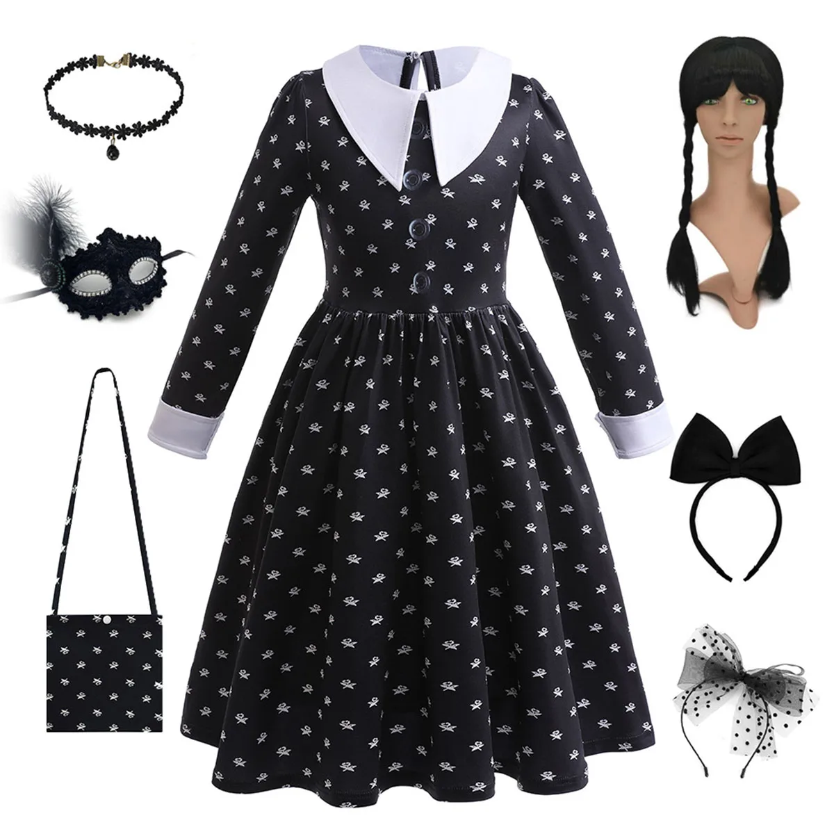 Shiny Toddler Little Girls Movie The Addams Family Wednesday Cosplay Halloween Dress