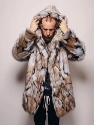 Winter Faux Fur Coat Winter MenThick Hooded Fluffy Long Sleeve Warm Outerwear Fox Fur Jacket Long Sleeve Men's Faux Fur Coat
