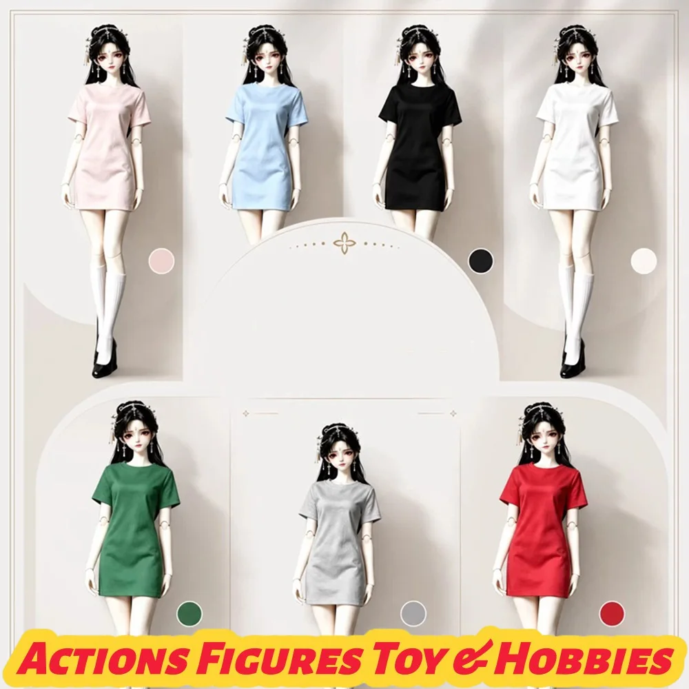 

【Only Clothes】1/6 1/4 1/3 BJD Doll Solid Color Short Sleeved T-shirt Dress Slim Hip Hugging Basic Design Skirt Model DIY