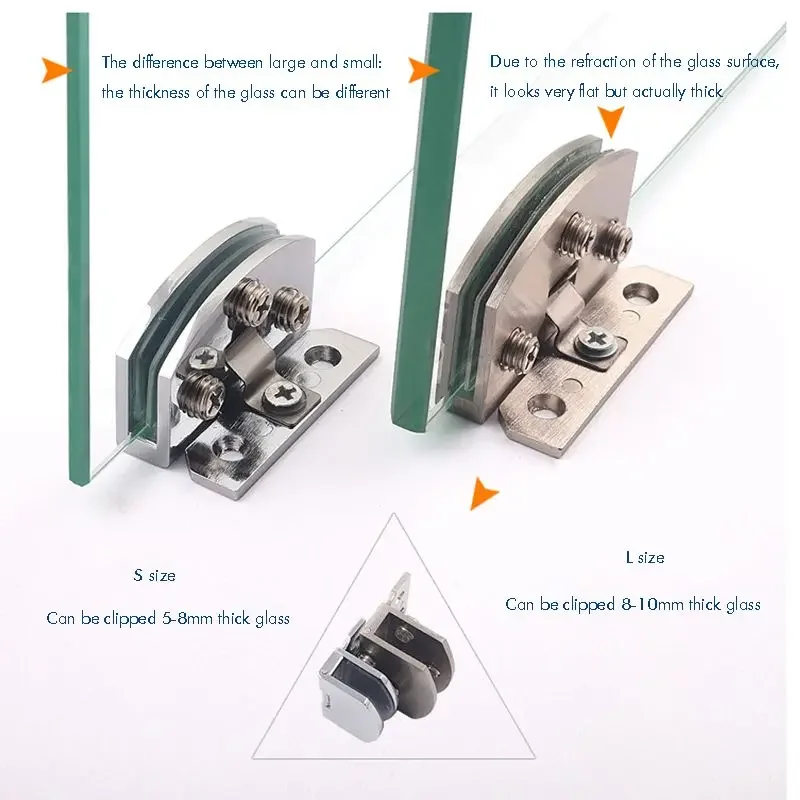 Glass Hinge Free Punching Zinc Alloy Brushed / Bright Hinges for Wine Cabinet Display Cabinet 5-8mm / 8-10mm Thickness Glass