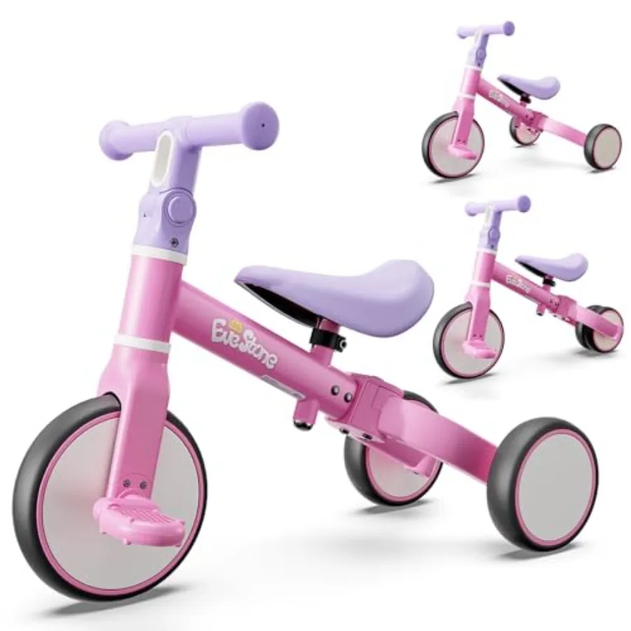 5-in-1 Toddler Balance Bike Tricycle for 18 Months to 4 Years Pink Ride-On Toy with Outdoor Indoor Use Promotes Gross Motor Ski