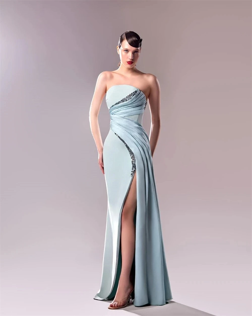 

Prom Dresses Classic Modern Style Formal Evening Gown Strapless A-line Beading Pleats High Quality Party Dress Women Customized