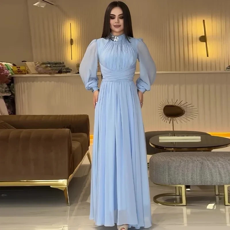 

Half High Collar Waist Cinched Slim and Elegant Dress 2025 Spring New Women's Clothing Solid Color Long Dress