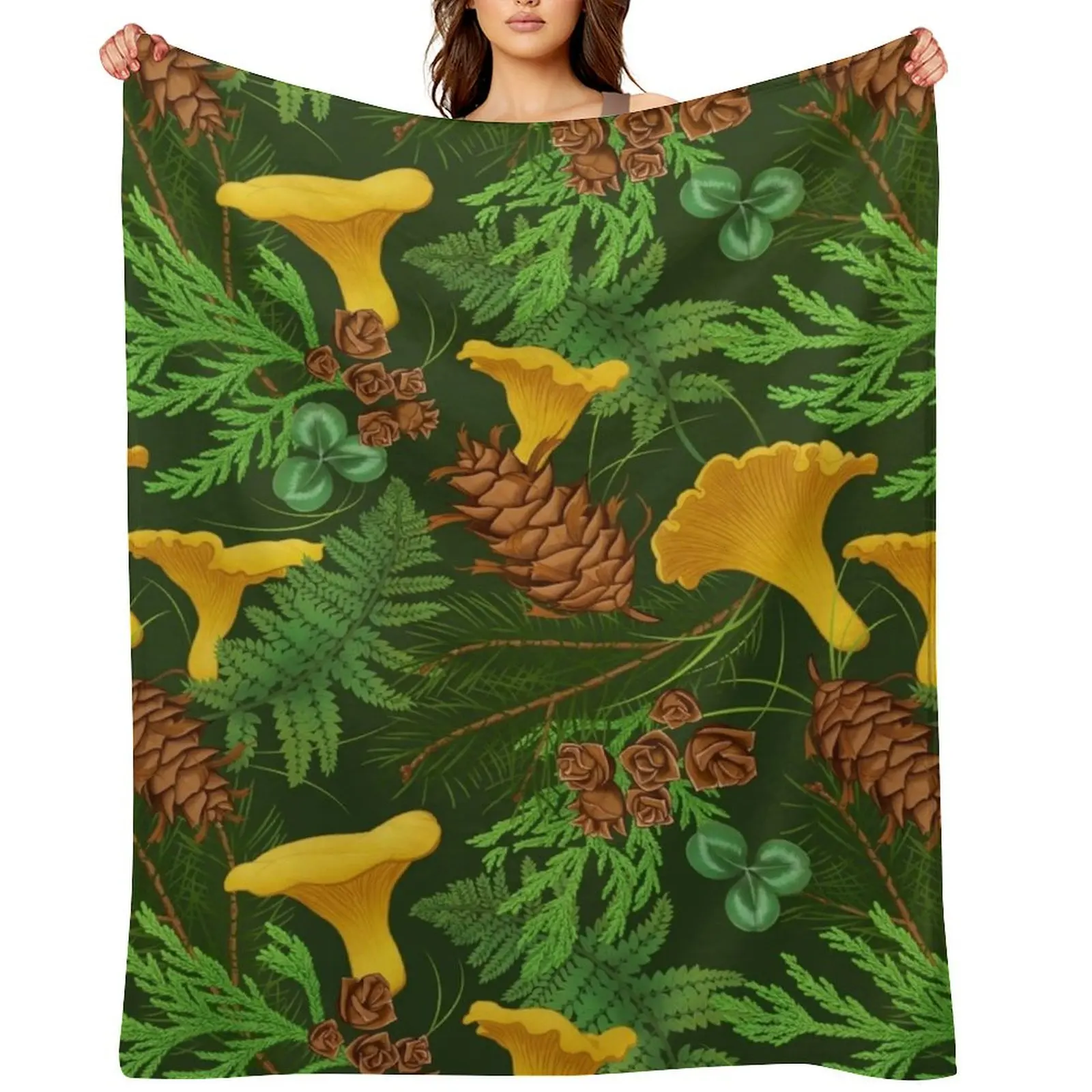 

Foraging for Wild Chanterelle Throw Blanket Custom Multi-Purpose Cute Blankets