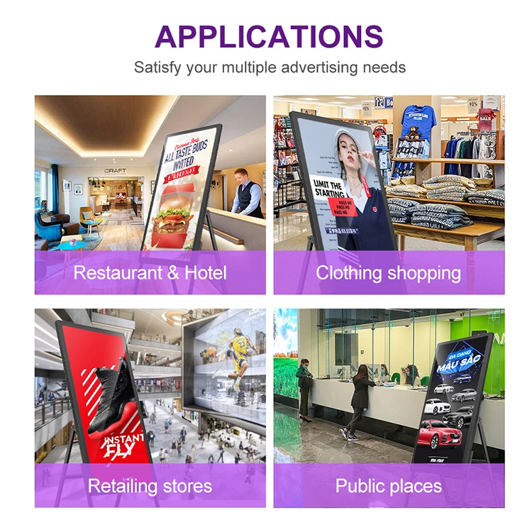 55 Inch Indoor Floor Standing Vertical Ultra Thin Movable Portable Android Digital Signage Display Stand