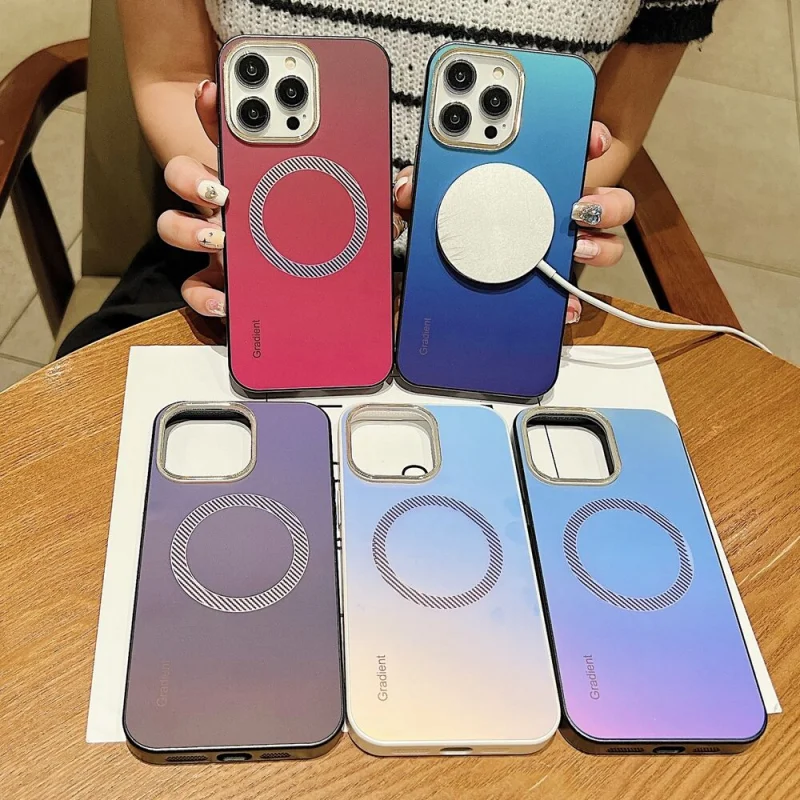 Luxury Laser Gradient Magnetic Phone Case for iPhone 14 13 12 Pro Max Wireless Charge for Magsafe Soft Silicone Bumper Cover