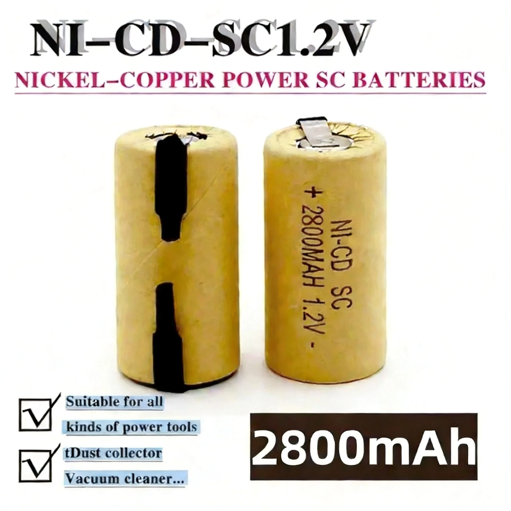 1.2V Battery SC Rechargeable Battery 1.2V 2800mAh Sub C NI-CD Cell With Welding Tabs for Electric Drill Screwdriver DIY BATTERI