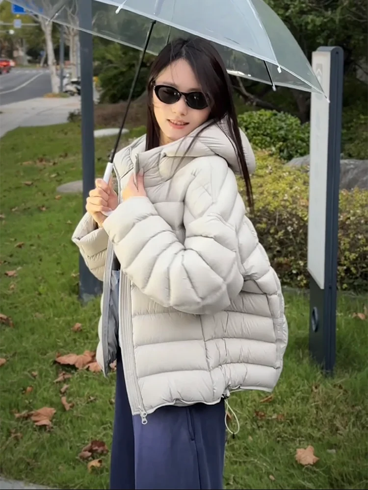 

Women's Quilted Puffer Jacket Lightweight Short Hooded Duck down Coat Casual Loose Fit Winter Outerwear Thin Fleece Lined