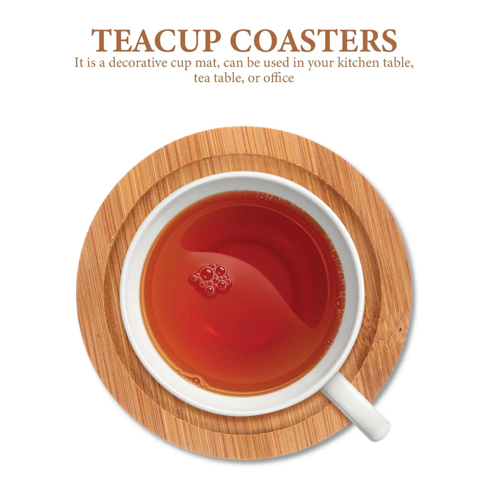 6 Pcs Bamboo Coasters Round Cup Pads Non Skid Mug Mat Heat Insulation Table Cup Mat Teacup Coasters Absorbent Travel Set