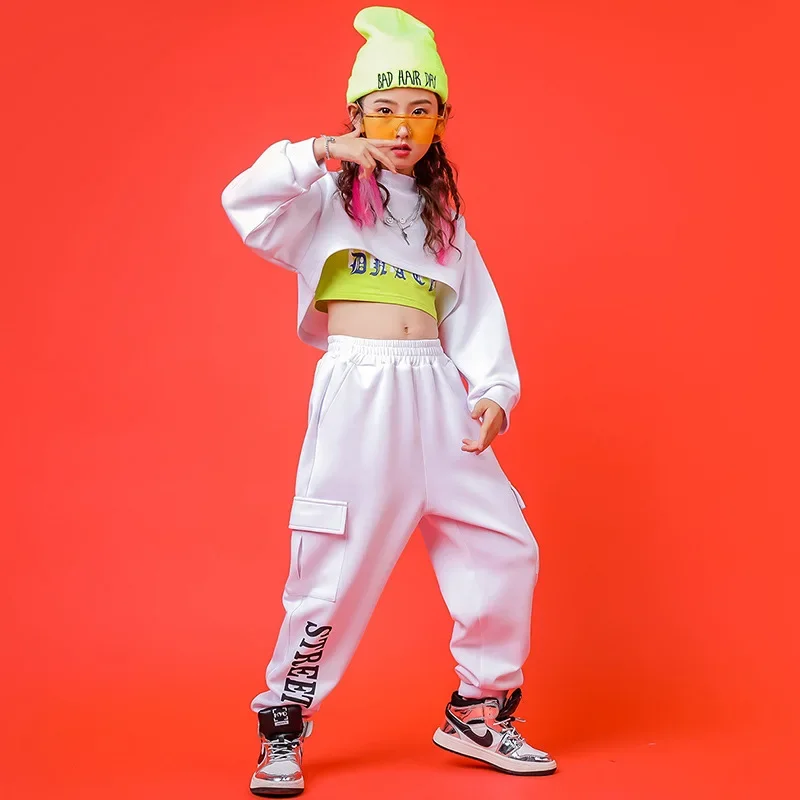 Mock Neck Crop Top Long Sleeve Sweatshirt Kid Hip Hop Clothing Jogger Sweat Pants for Girl Jazz Dance Costume Clothes Streetwear