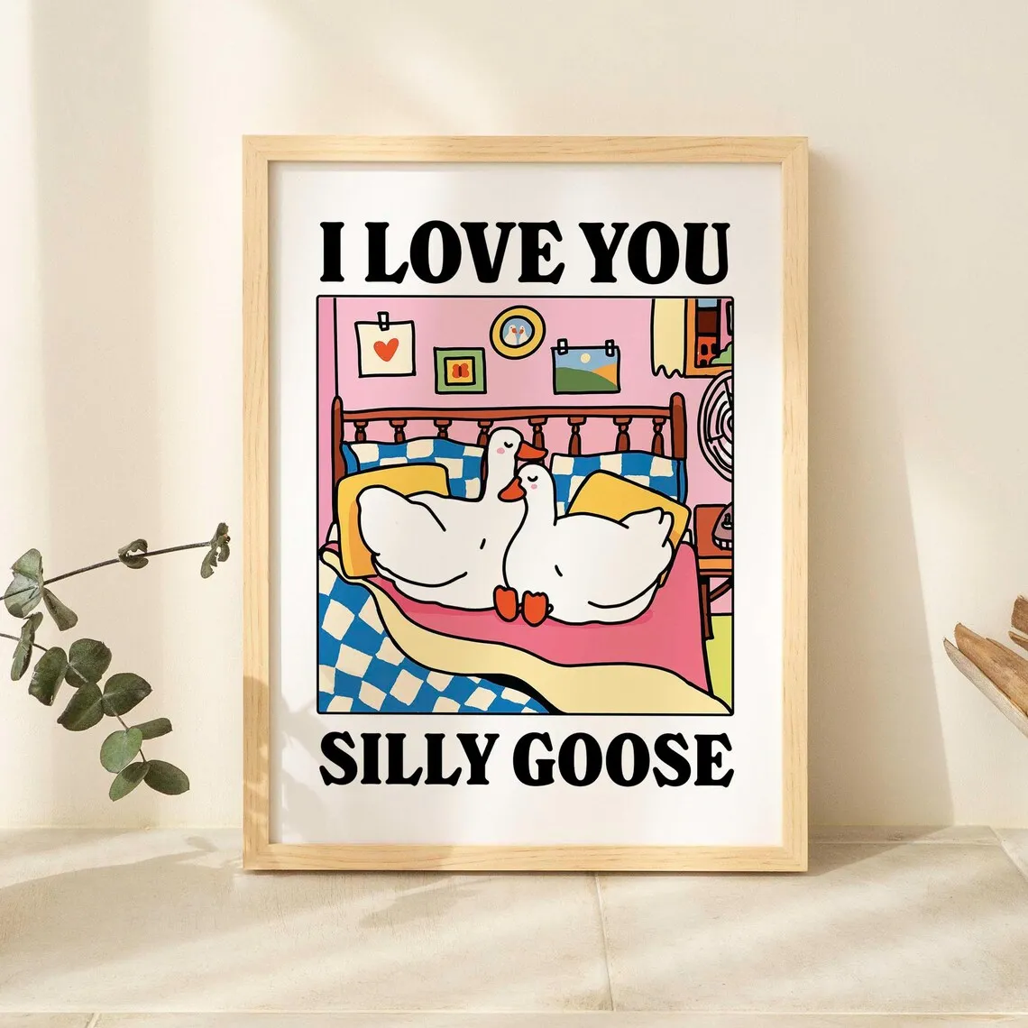 Romantische niedliche Gänse-Wandkunstdrucke, Leinwandgemälde, Poster, Bild für Wohnzimmer, Heimdekoration, Jahrestagsgeschenk