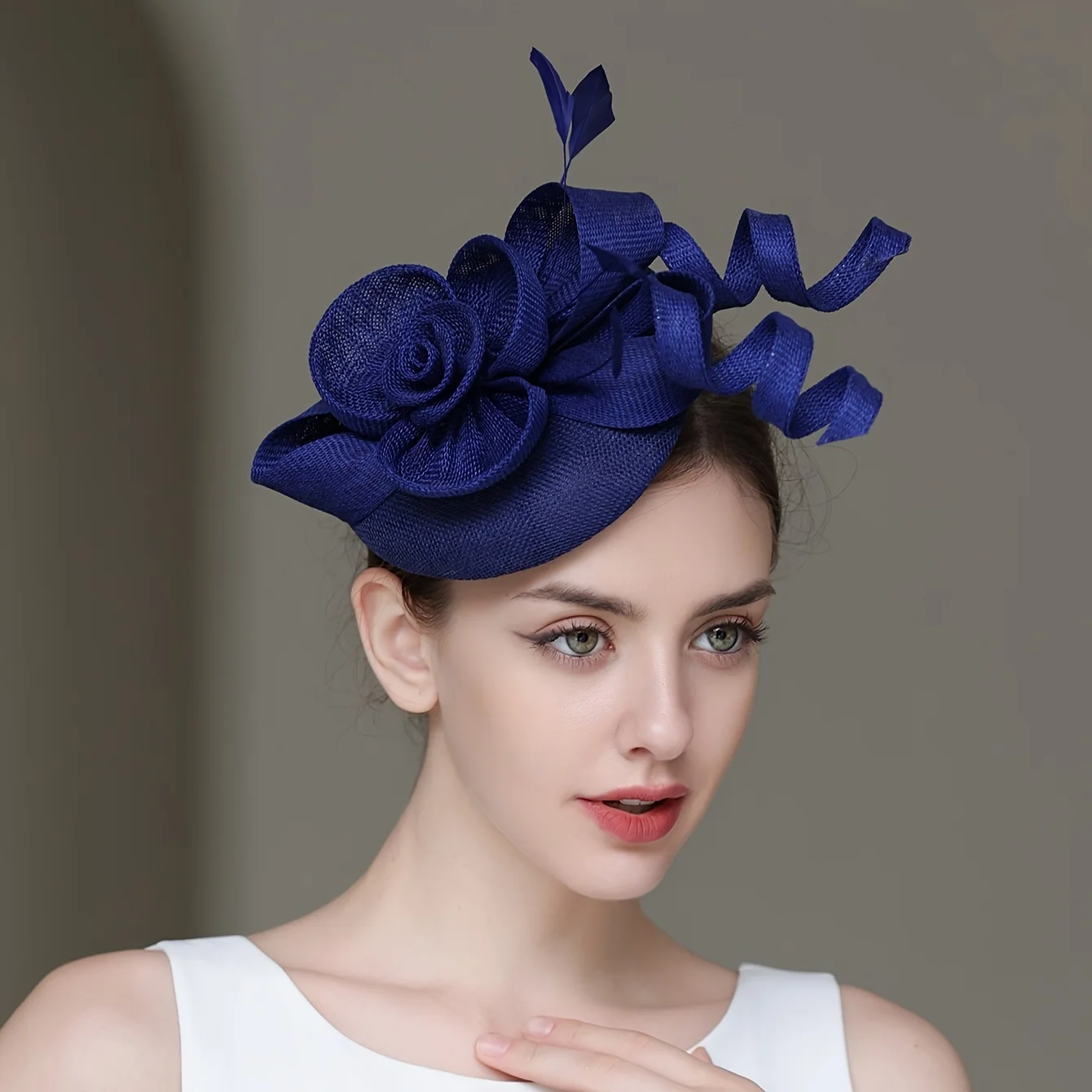 Accessori per capelli per cappello a cilindro in lino retrò da 1 pezzo decorati con copricapo in piume finte per donna