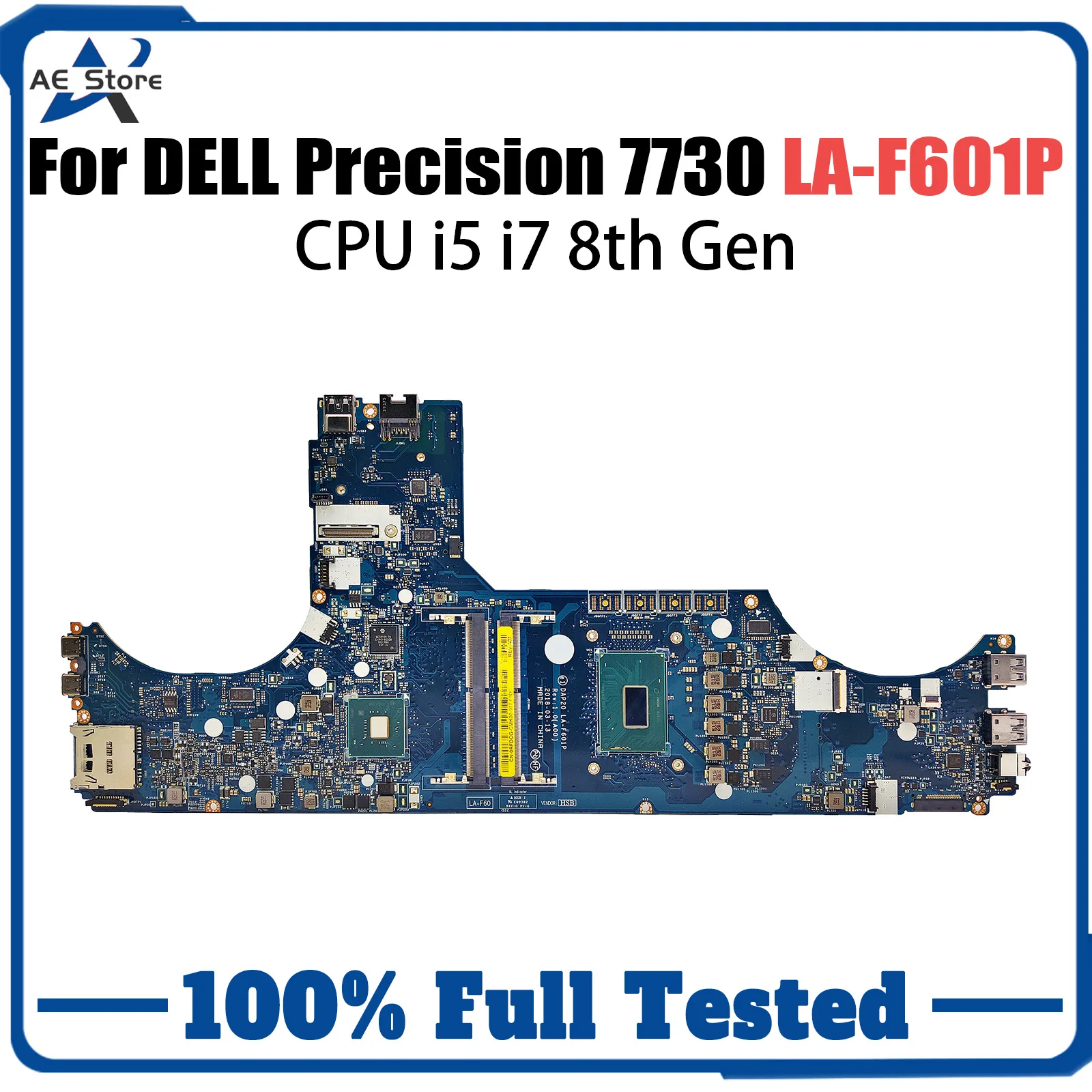 For DELL Precision 7730 Laptop Motherboard LA-F601P 0RFDCG 0CVMJW 0V490F 0GP3DD Notebook Mainboard i5 i7 8th Gen CPU