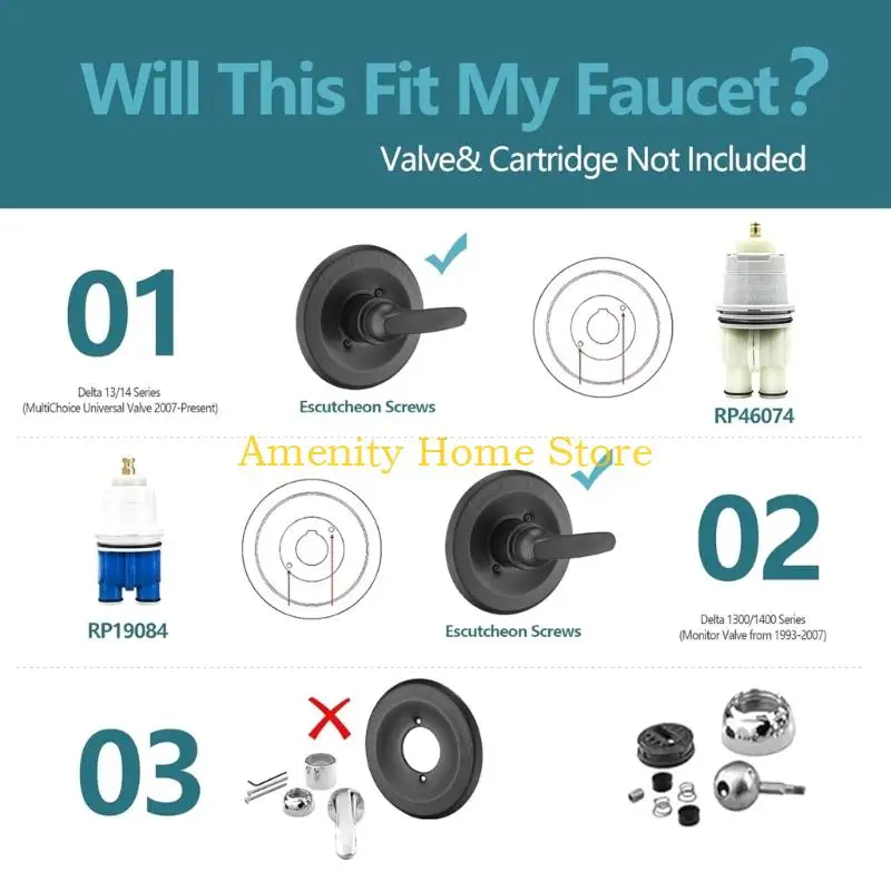 

F26C Modern Bathroom Faucet Trim Heavy Duty Levers Handle H/C Temperature Indicates Shower Trim Decorative Bathroom Handle