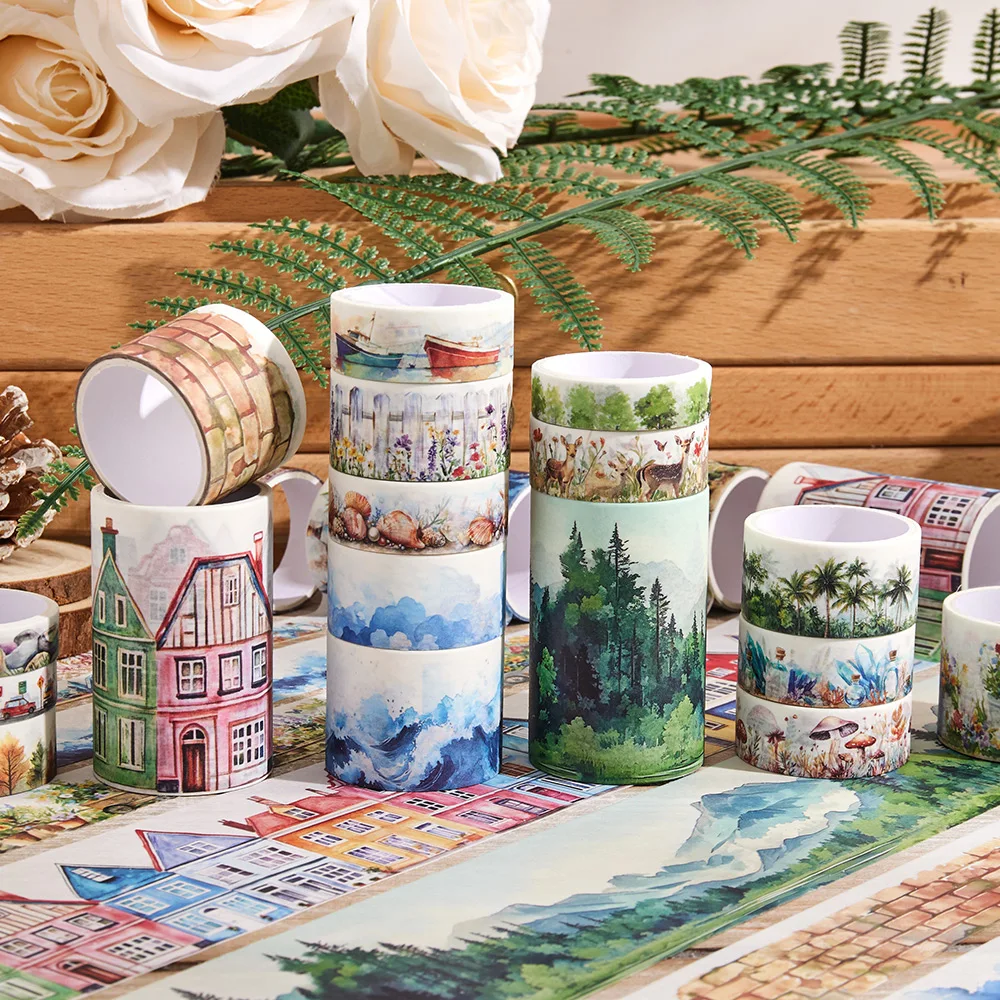 20 ม้วน Retro Journey Washi เทปชุด 2M ความยาวตกแต่ง Scrapbooking สติกเกอร์เทปกาวสําหรับ DIY Craft Journaling อุปกรณ์