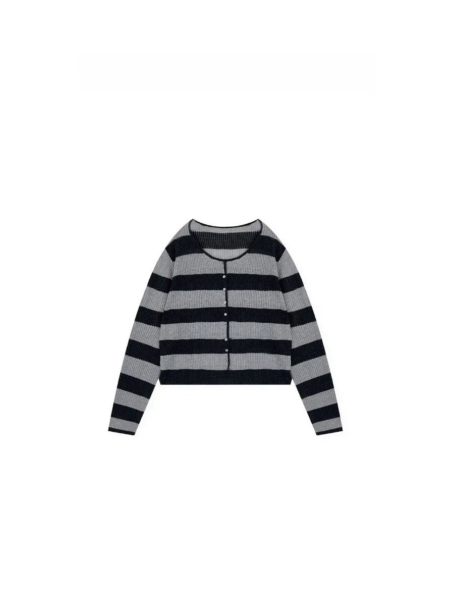 

Classic Lazy Stripe Hollow Knitted Top Color Blo Woolen Women's Long Sve Casual Faion mat Sle Autumn Clothes