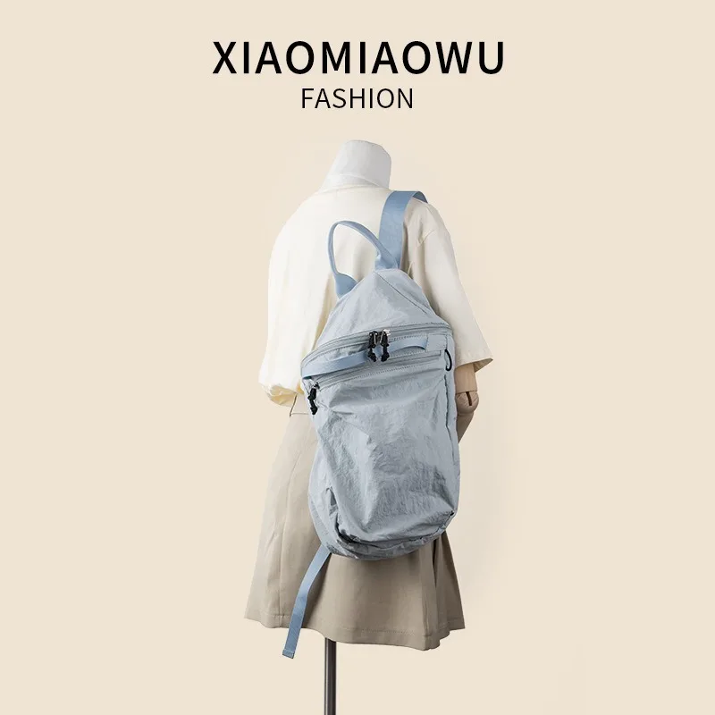 

Large capacity nylon outdoor travel backpack, fashionable solid color Korean casual backpack, female college student backpack