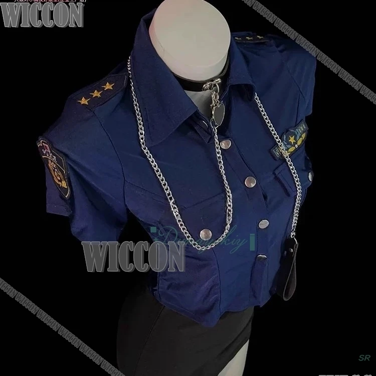 مضيفة طيران المرأة موحدة ضابط الشرطة طوق تنورة الحرير الأسود Strappy الجوارب قميص هالوين حفلة هدية عيد الحب