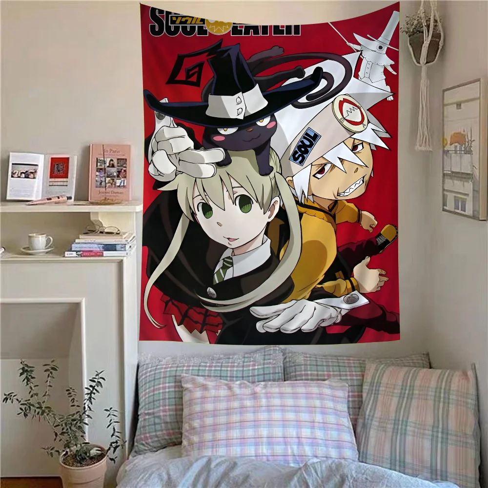 VIKAMA Soul Eater Tapestry Shinigami Scythe Witch Black Cat School Uniform Theme Bedroom Decoration Tapestry