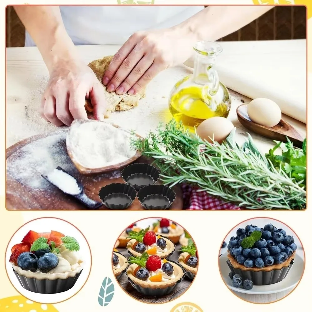 New Carbon Steel Egg Tart Pan Removable Bottom Non-Stick Pie Baking Mold Fluted Edge Stackable Cupcake Tin Party Baking